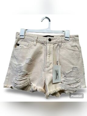 KanCan Light Pink Distressed High Waisted Shorts Womens NWT Raw Hem Summer